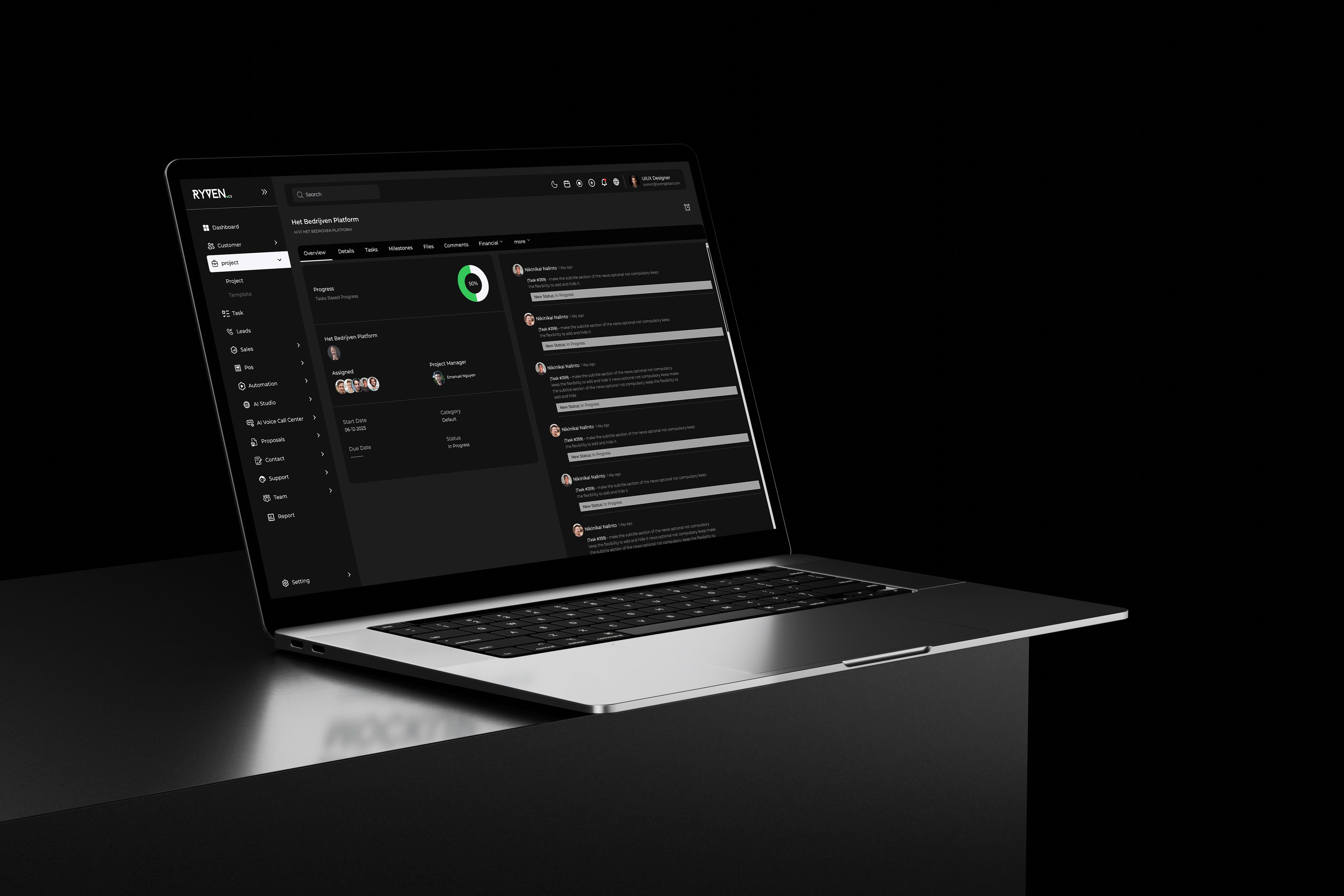Project Overview Dashboard — Dark UI dark ui dashboard design system layout progress ui project dashboard project management ui project ui ui design ux design visual design web app