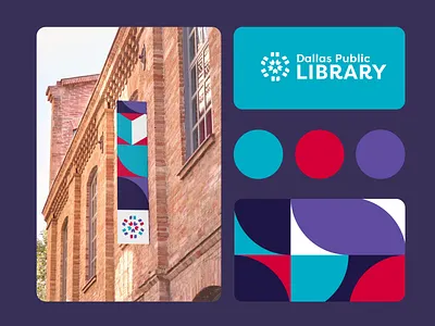 Dallas Public Library Brand Identity Design blue brand branding design designer geometric graphic design icon identity illustration library logo mark public purple red vector