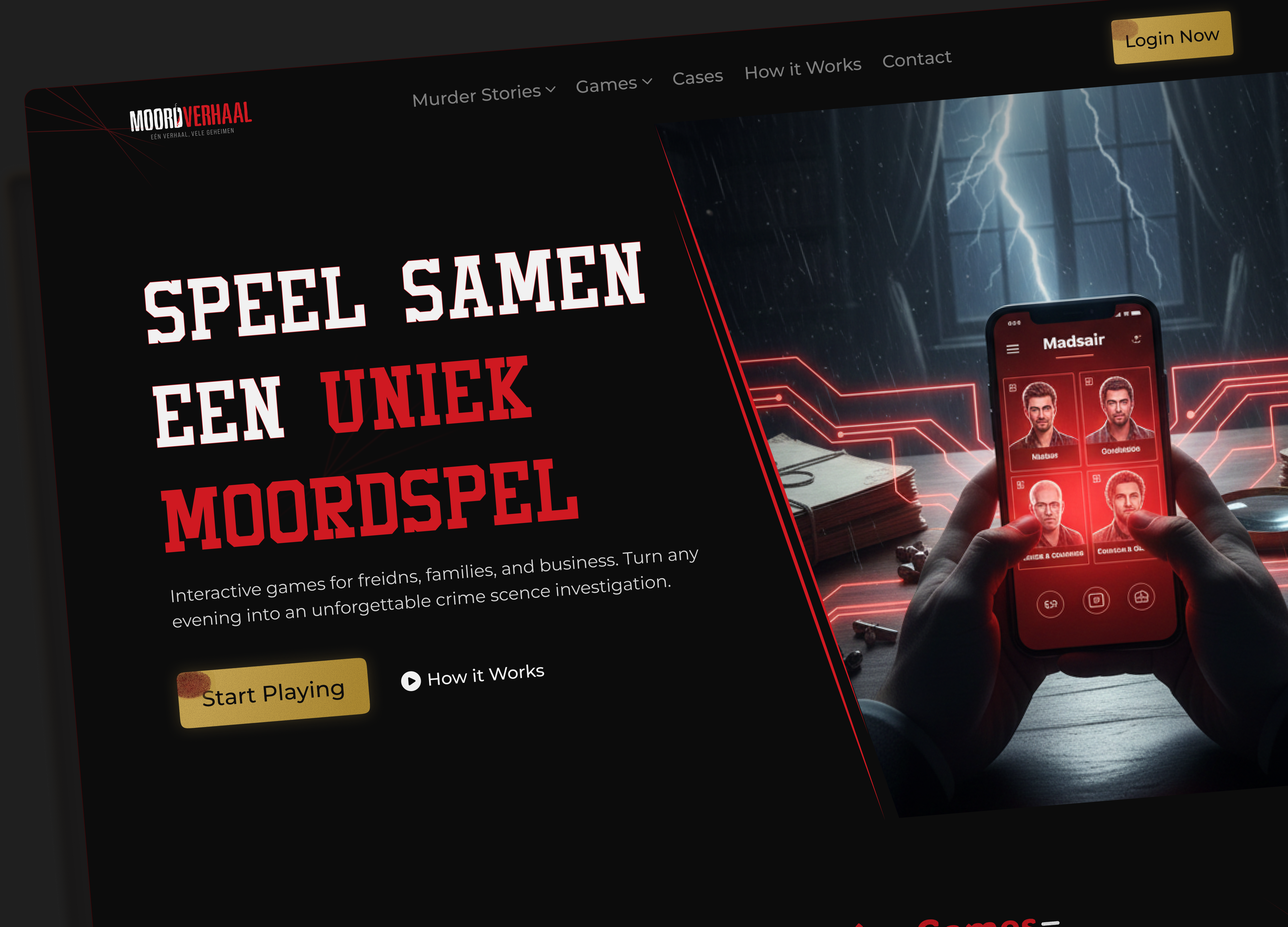 Murder Mystery Gaming Website design game herosection gaming hero murder game web mystry gaming landing trendy design uiux