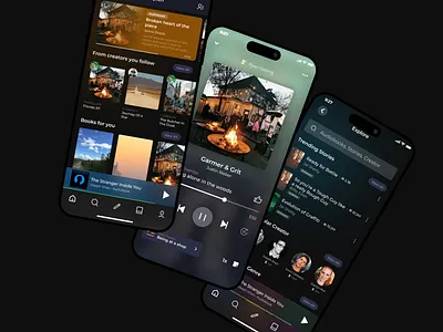 Audiobook & Audio Storytelling App UI appdesign appinterface audiobookapp audioplayer contentplatform darkui designstudio digitalproduct mediadashboard mobileappdesign mobileui podcastapp productdesign saasdesign streamingapp uidesign uiinspiration uiux uxdesign uxinspiration
