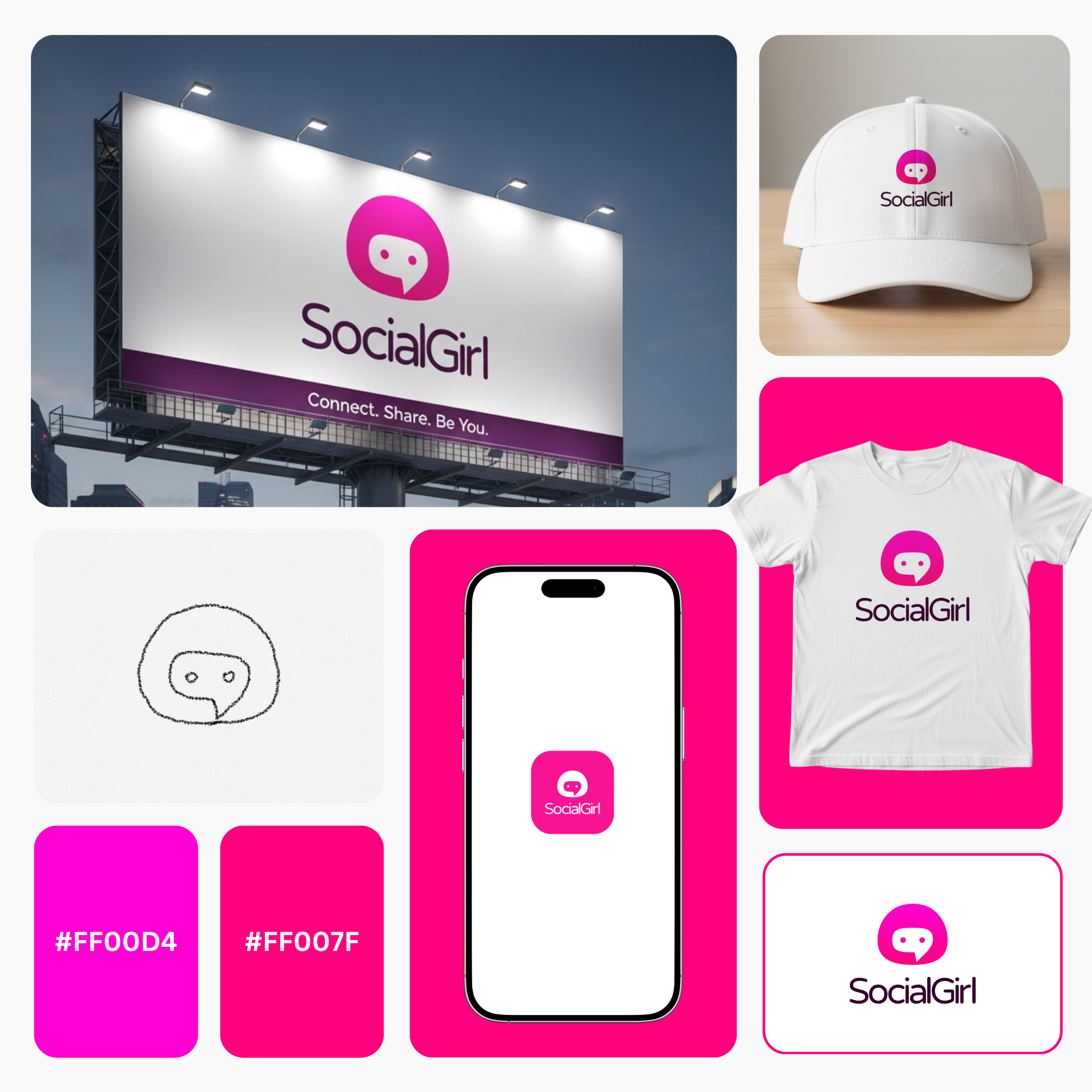 Handcrafted SocialGirl App Logo app icon logo for ngo badge logo for community chat bubble face logo clean icon design system community awareness logo design event signage logo design feminine brand logo design friendly messaging app branding gradient pink logo design handcrafted social app logo minimal chat logo concept minimalist feminine logo mark modern logo mark for apps modern ngo branding logo negative space girl logo scalable vector app logo social impact brand identity social media campaign logo socialgirl app logo design sticker ready logo mark