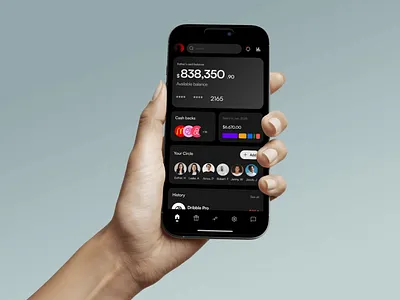 Finance App - Dark Mode Dashboard banking app card balance dark mode dashboard finance app fintech for hire freelance designer ios app mobile ui ui design user experience ux design wallet app