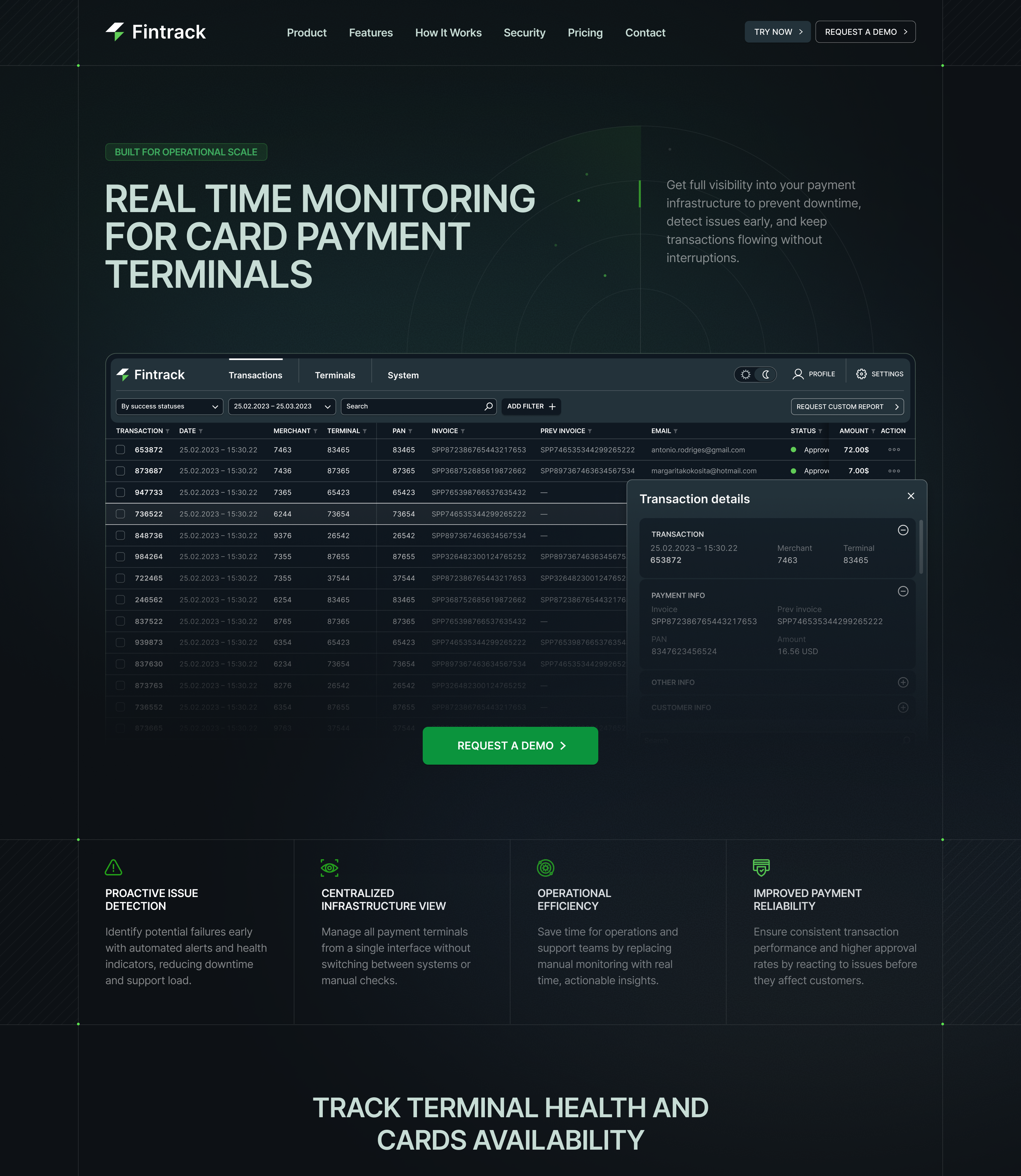 A landing page section for a card payment terminal monitoring card finance landing page monitoring web web design