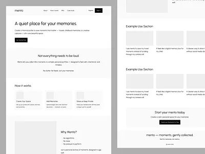 Mento Landing Page Wireframe landing page wireframe roamento wireframe design saas landing page design saas website wireframe wireframe design