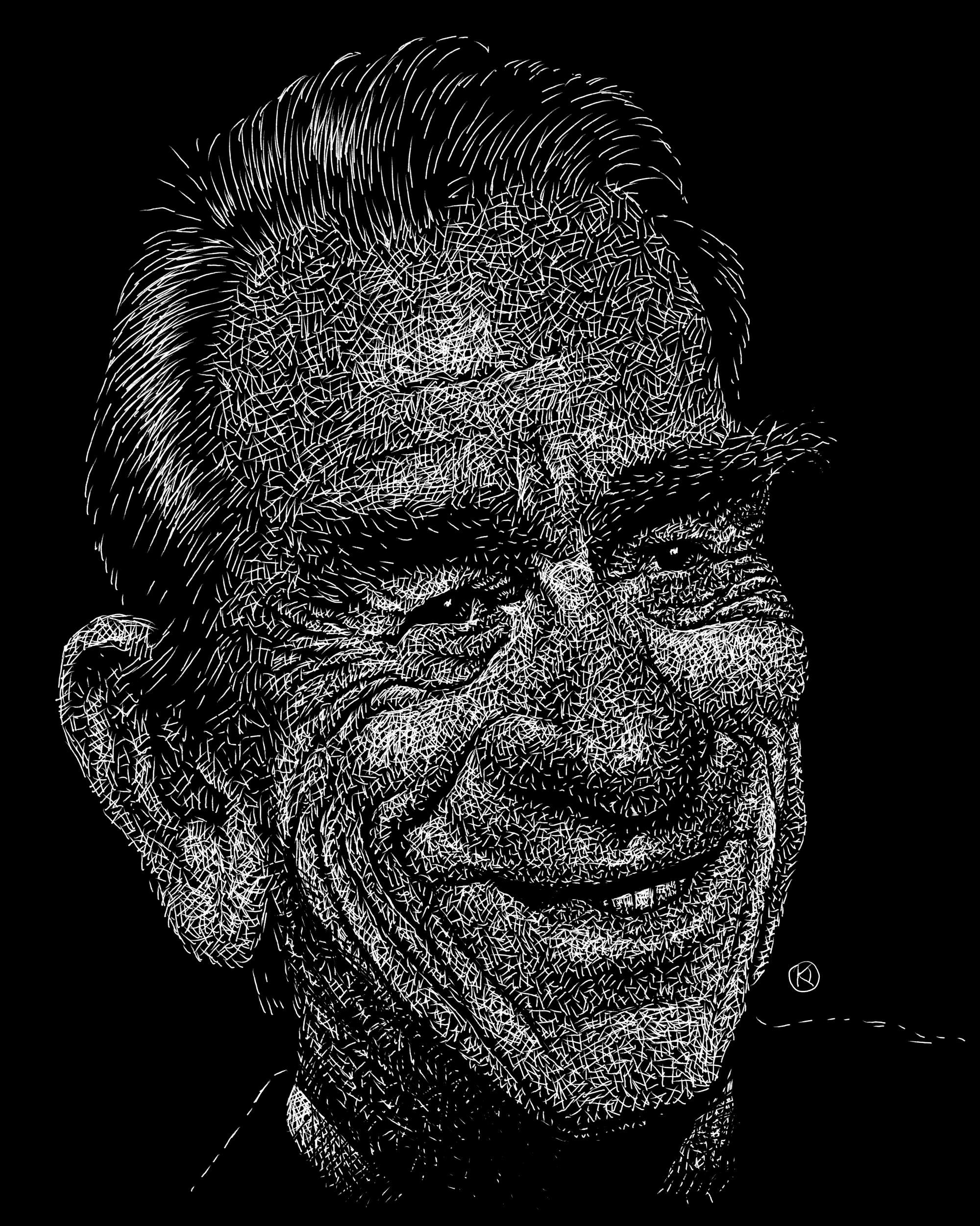 #07 - Tommy Lee Jones. Caricature Resolution 2026 black and white caricature illustration portrait scratchboard tommy lee jones