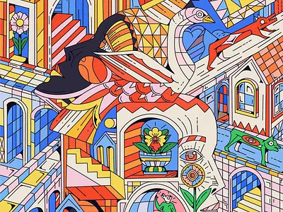 City maze art artwork bold brut colored cubisme design flower flyer geometric graphic design illustration ipad poster print yoaz