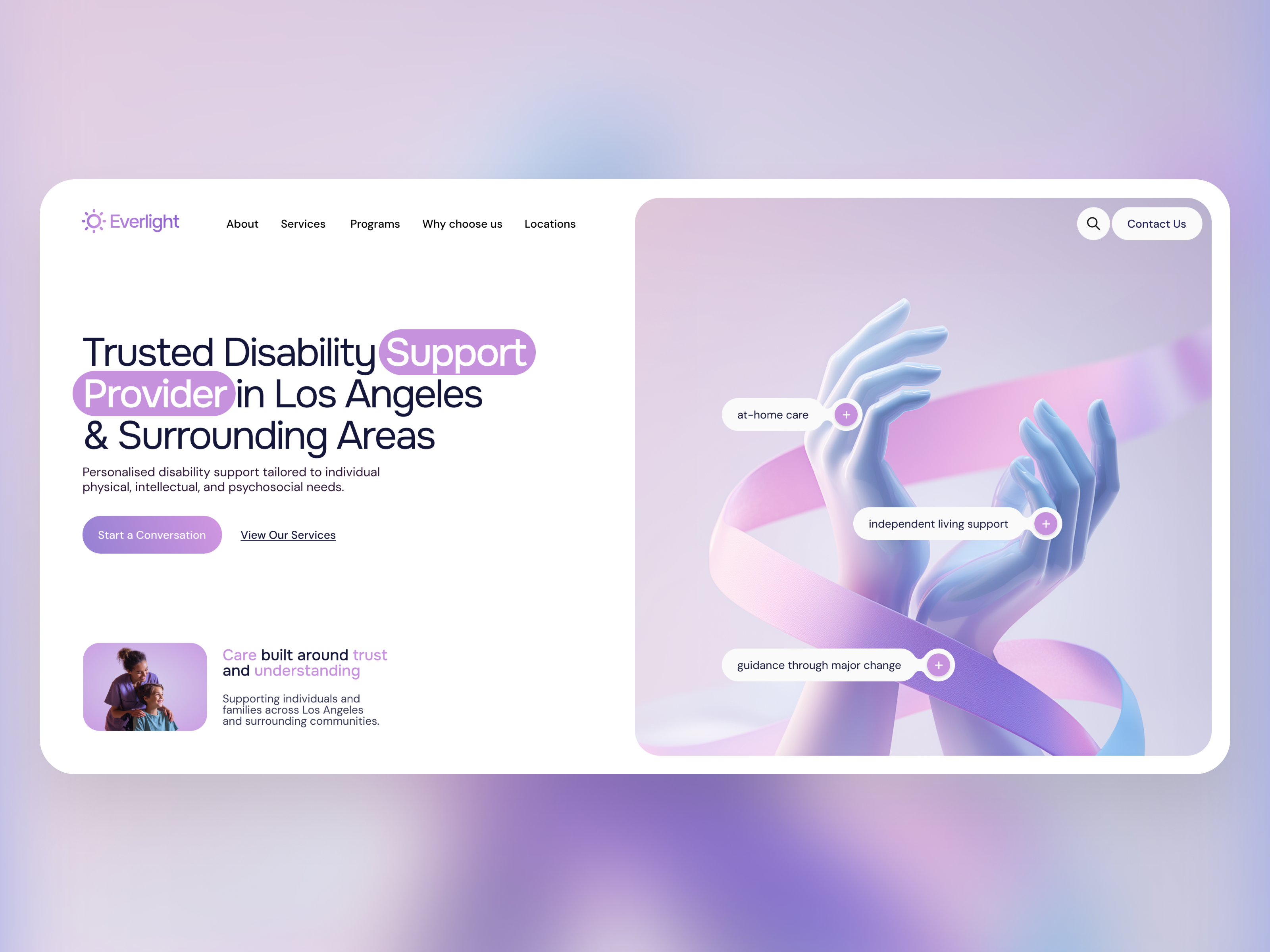 Example of Disability Support Website — Hero Section