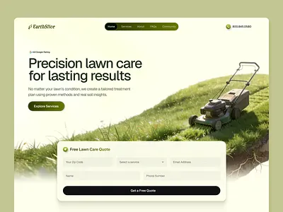 Lawn Care Website Hero Section Design design green header hero section home services interface landing page landscaping lawn care lawn care website local local service nature service business startup ui ui ux web design website design wingly