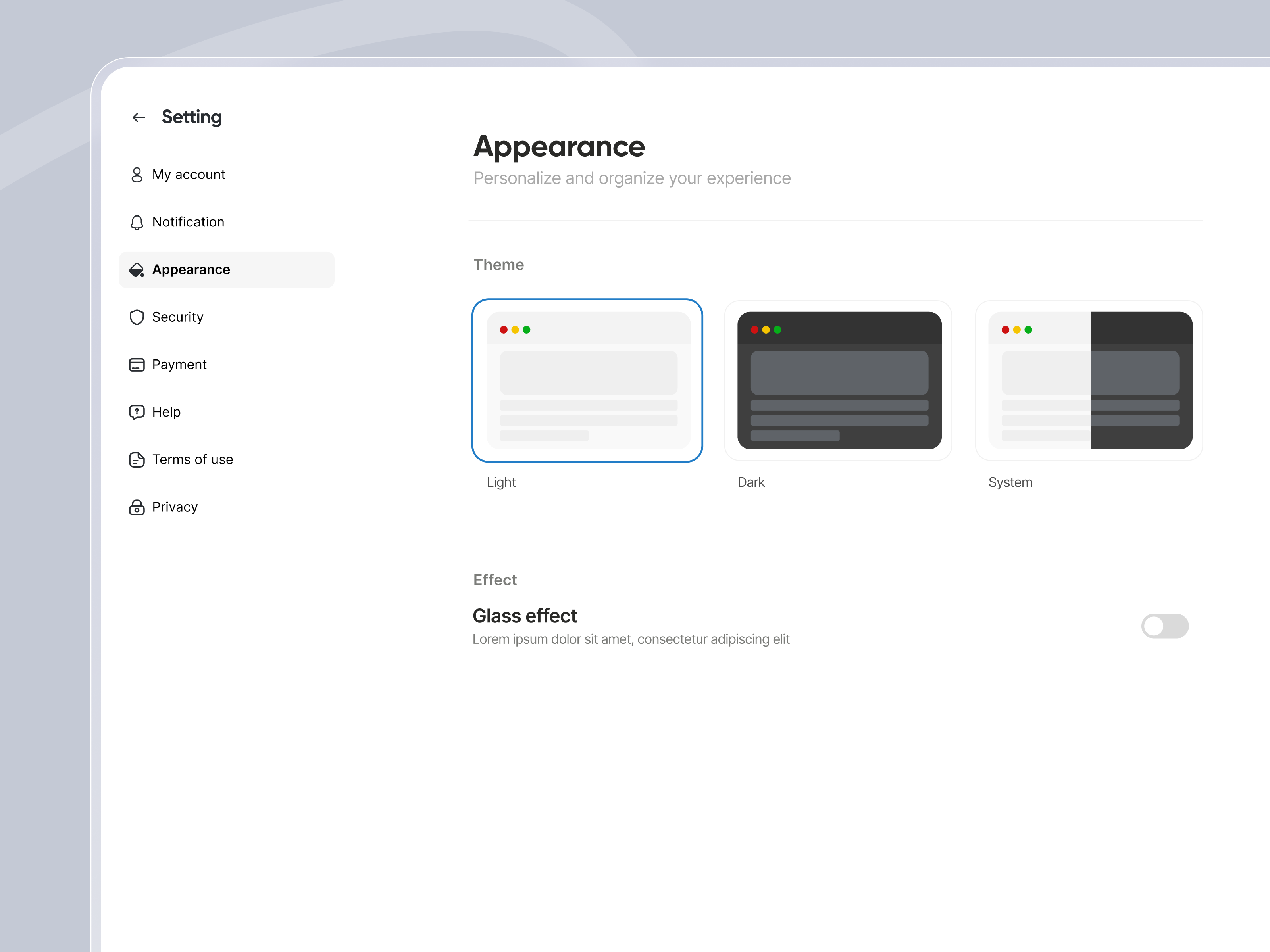 Example of Switching appearance