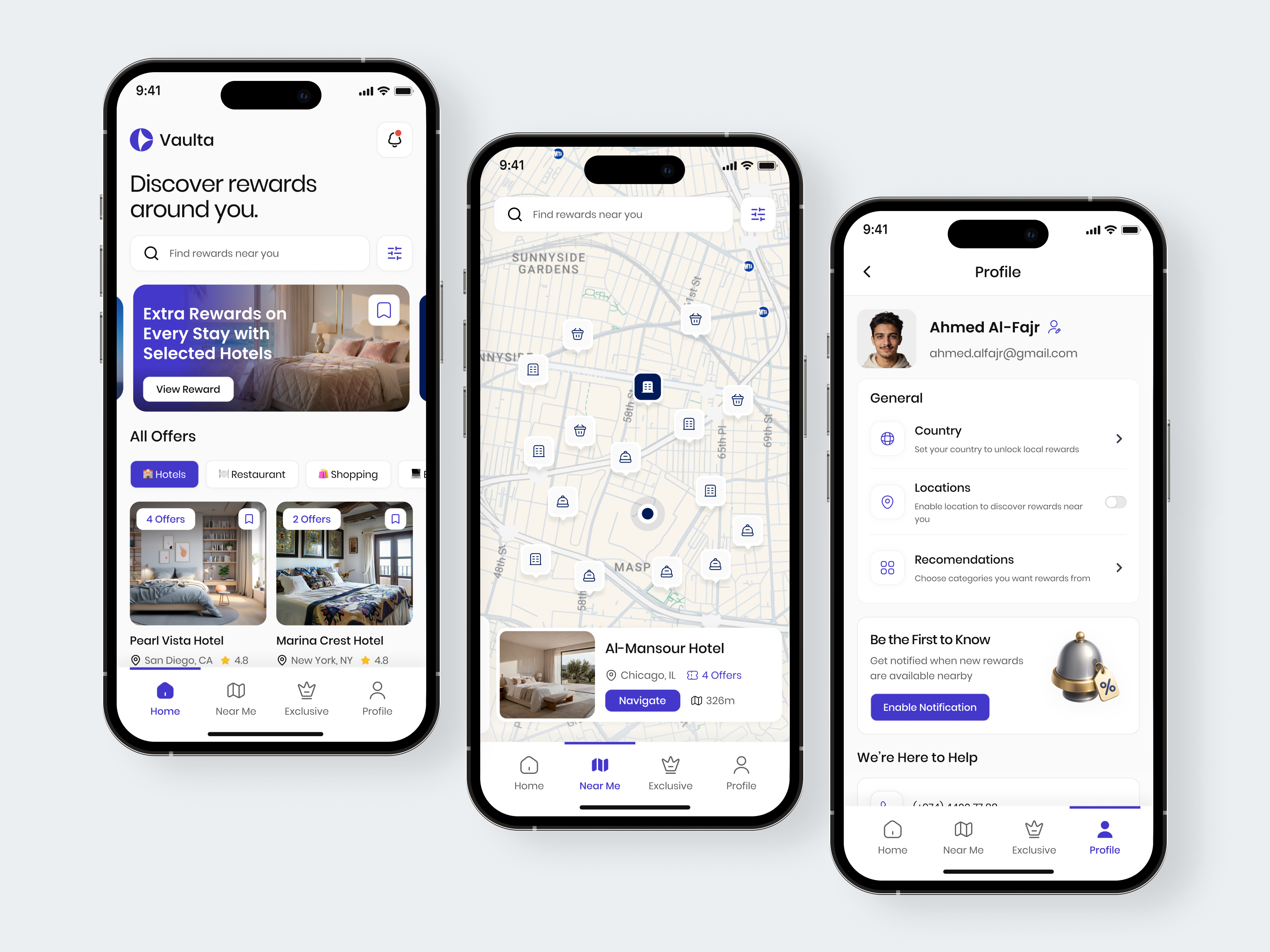 Vaulta - Loyalty & Rewards App booking app customer loyalty digital rewards exclusive rewards fintech hotel app loyalty app loyalty experience membership rewards mobile app nearby rewards point perks product design reservation reward system rewards app travel app ui ui design ux design
