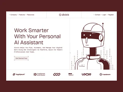 Aivora - AI Productivity Assistant Website Header ai ai assistant ai assistant website ai platform ai tools header intelligent ai landing page product design saas tech startups ui uiux design ux web design