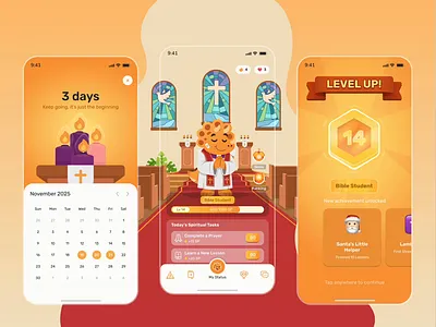 Boons: The Duolingo for Bible Study Part 2/3 | Inspired by Manna bible church dinosaurs duolingo gamification illustration manna mascot orange ui design