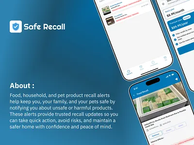 Safe Recall alert system app concept app ui clean ui dashboard design family safety food safety health and safety home safety ios app minimal ui mobile app design modern app design pet safety product recall real time alerts safety app uiux design ux case study