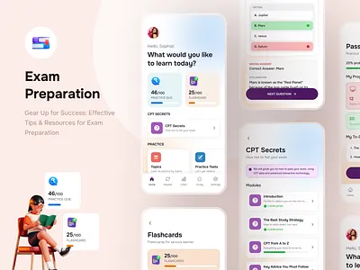 Exam Preparation : Smart Prep. Strong Results. app design case study clean design concept app edtech education app exam preparation learning app mobile app mobile ui modern ui online learning product design quiz app student app study app test preparation ui design ui exploration ux design