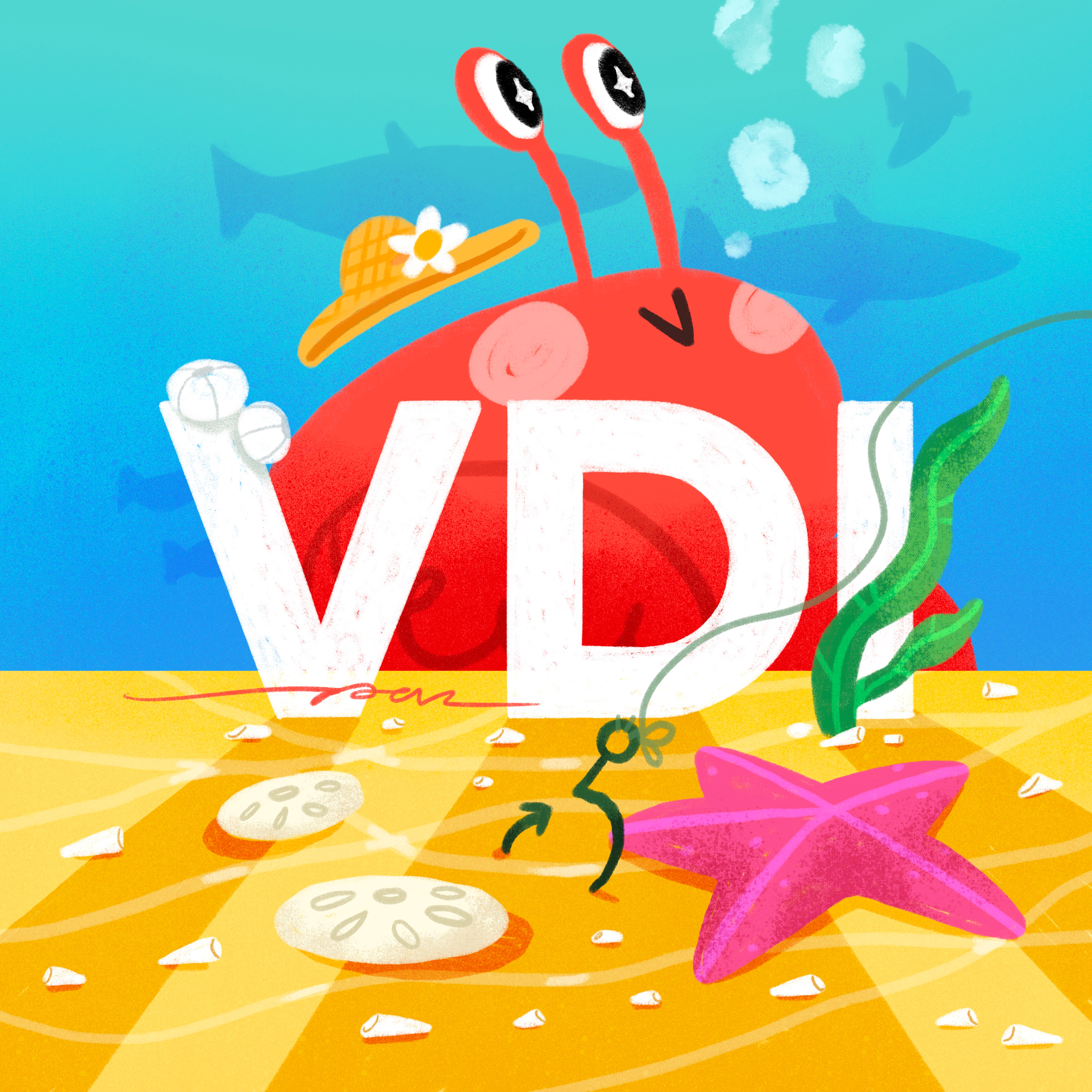 VDI PON 26 bottom cartoon character color crab cute design fish illustration ocean sea shell star
