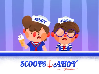 Scoops Ahoy ahoy cartoon character color custume cute design ice cream illustration mariner sailor scoops sketch stranger things