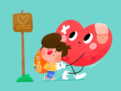 You, who loved to love. broken cartoon character color cute design heart illustration pain sad