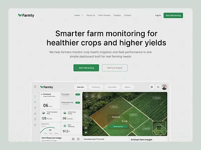 Farm Management Web App - Crop Health & Analytics Dashboard agriculture agtech dashboard design data visualization farm management farm tech farming app landing page monitoring platform smart farming ui design web design