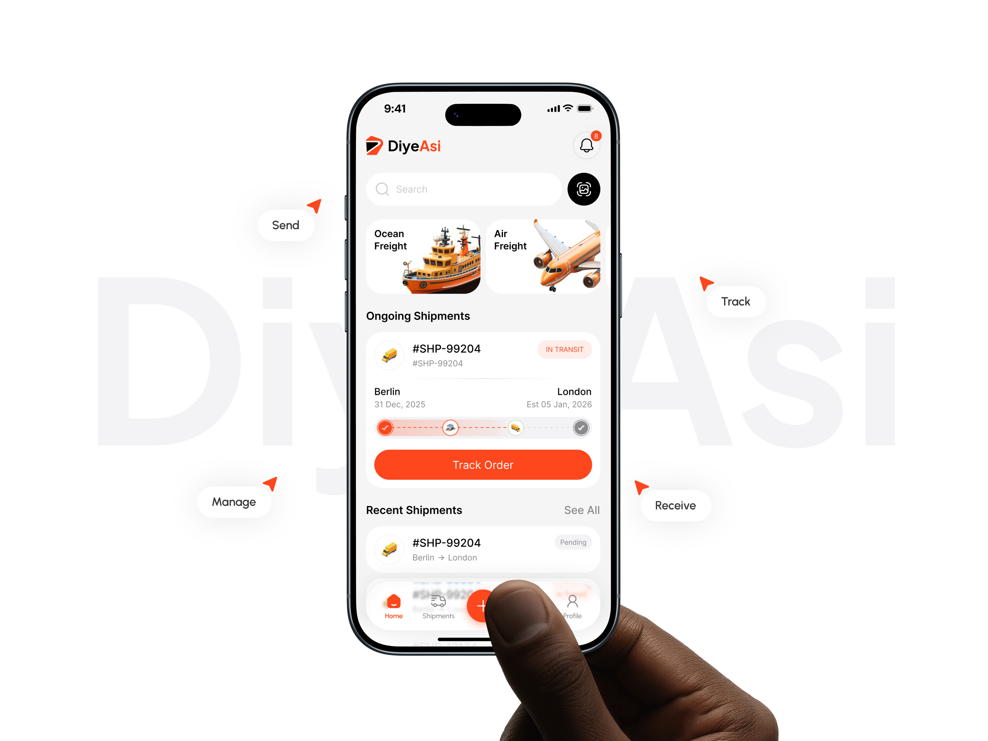 DiyeAsi Logistics App - From Booking to Delivery, Simplified air freight booking case study courier delivery ios app landing page logistic mobile app mobile design ocean freight parcel track radiyal radiyal agency shipment ui ui design uiux warehouse