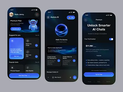 Aurora – AI Mobile App | Smart. Fast. Intuitive. ai app ai design ai mobile app ai smart chart ai tracker ai ui ai ux ai voice app app design artificialintelligence auroraai chatbotui ios minimaldesign mobile app mobileappdesign modernui productdesign smartassistant