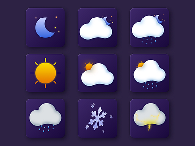 Weather Icons 3d branding cloudy day logo night ui weather weather icon