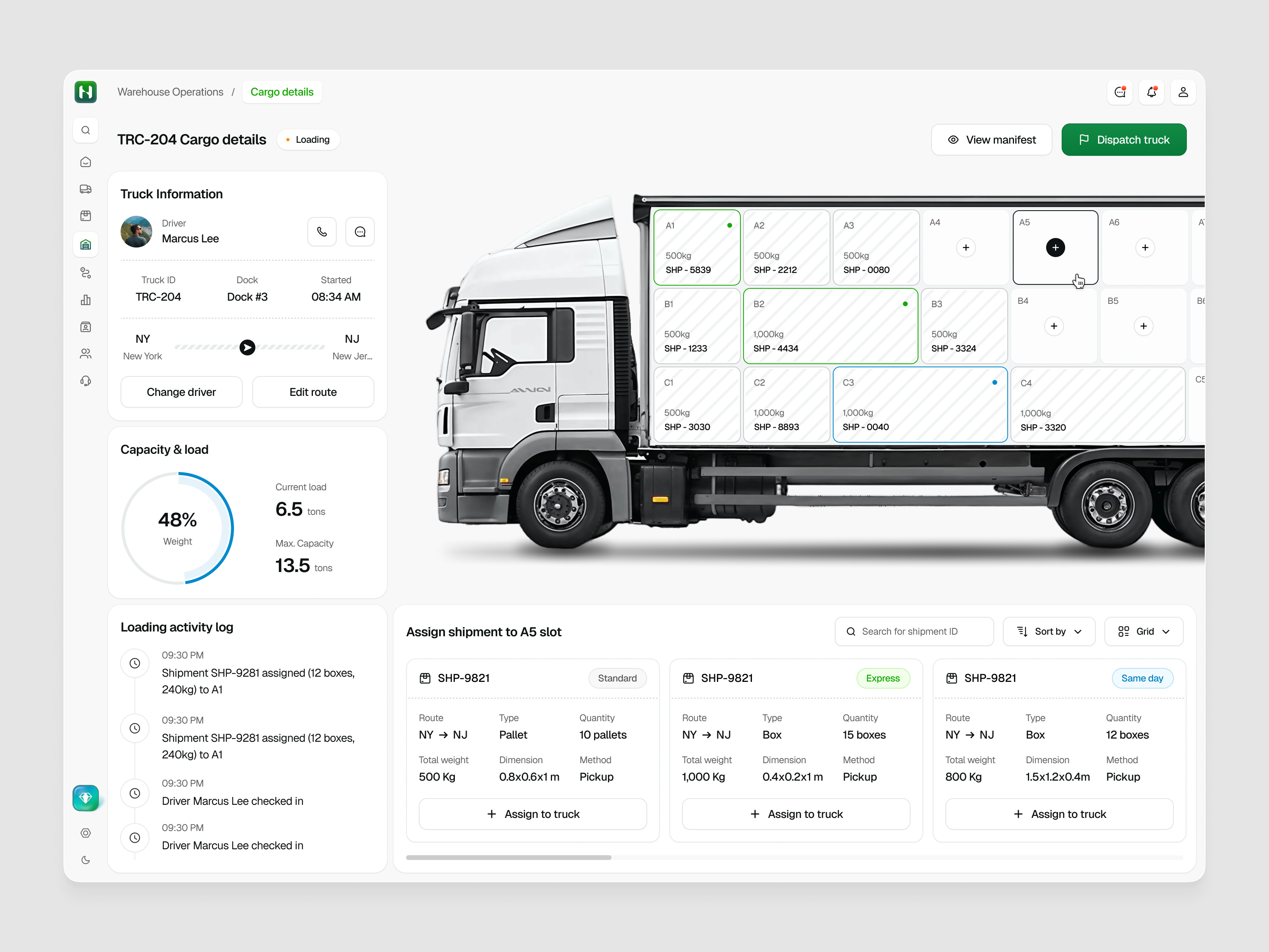 Horizon — Cargo Details & Load Planning Dashboard admin dashboard b2b product cargo management clean ui dashboard ui data visualization enterprise software fleet management load planning logistics dashboard modern ui operations management product design saas design supply chain truck loading ui design ux design warehouse ui web app