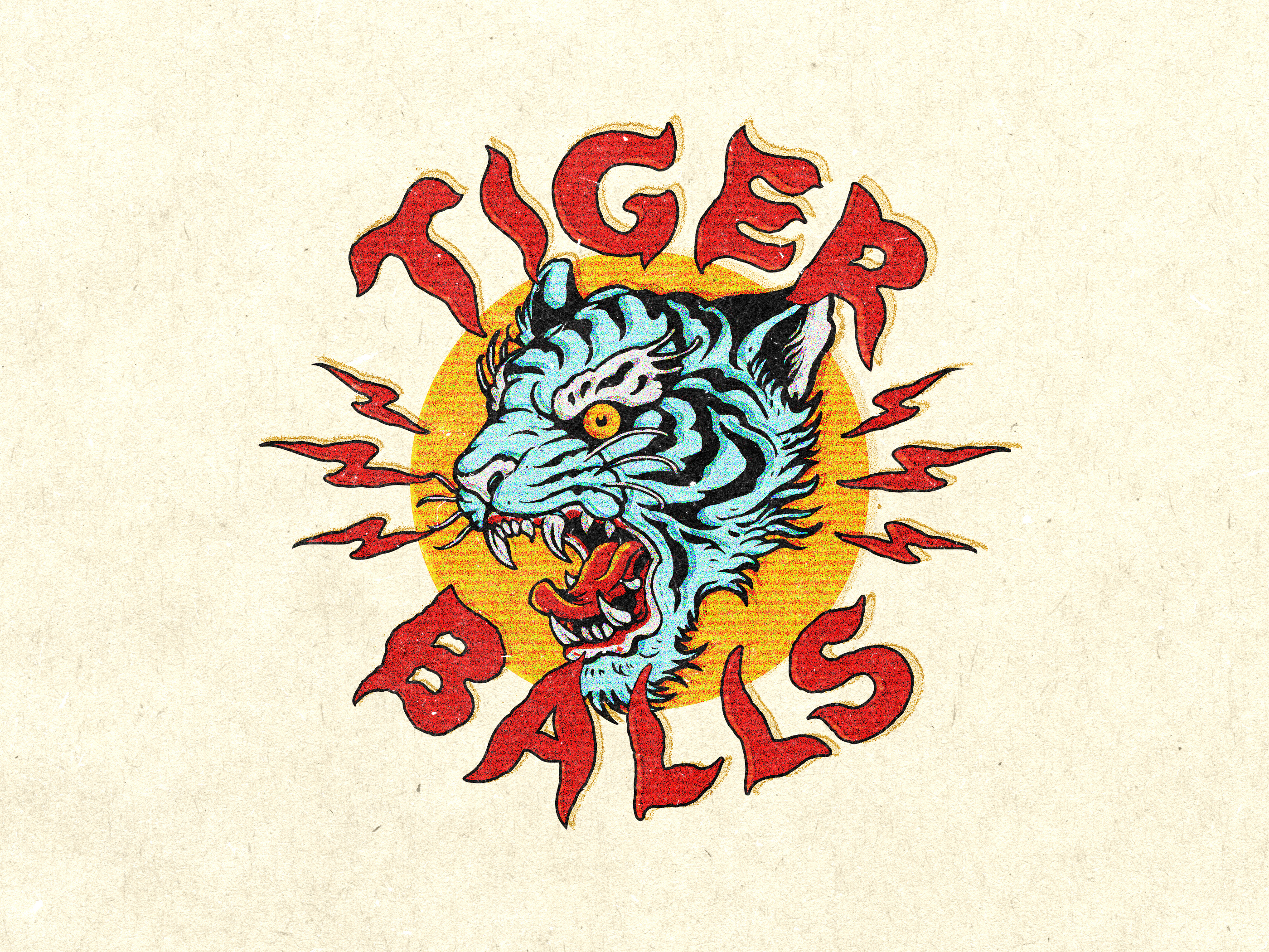 Tiger Balls - Vintage Illustration apparel branding characterdesign hand drawn illustration logo vintage merchandise outdoors brand retro illustration retroart roar t shirt tattoostyle tiger tiger vintage tigerillustration vintage vintage art vintage t shirt vintageillustration