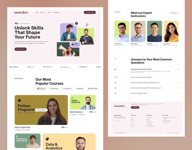 Knowlect - Online Learning & Skill Development Platform UI clean interface edtech edtech platform education app education app design learning learning app learning platform mobile app design modern design modern ui online learning product design ui design user experience design web app design