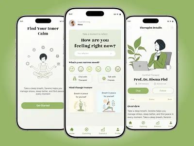 Mental Wellness and Therapy App app redesign calm ui clean ui mental health mobile app mobile ui product design ser interface ui ux wellness