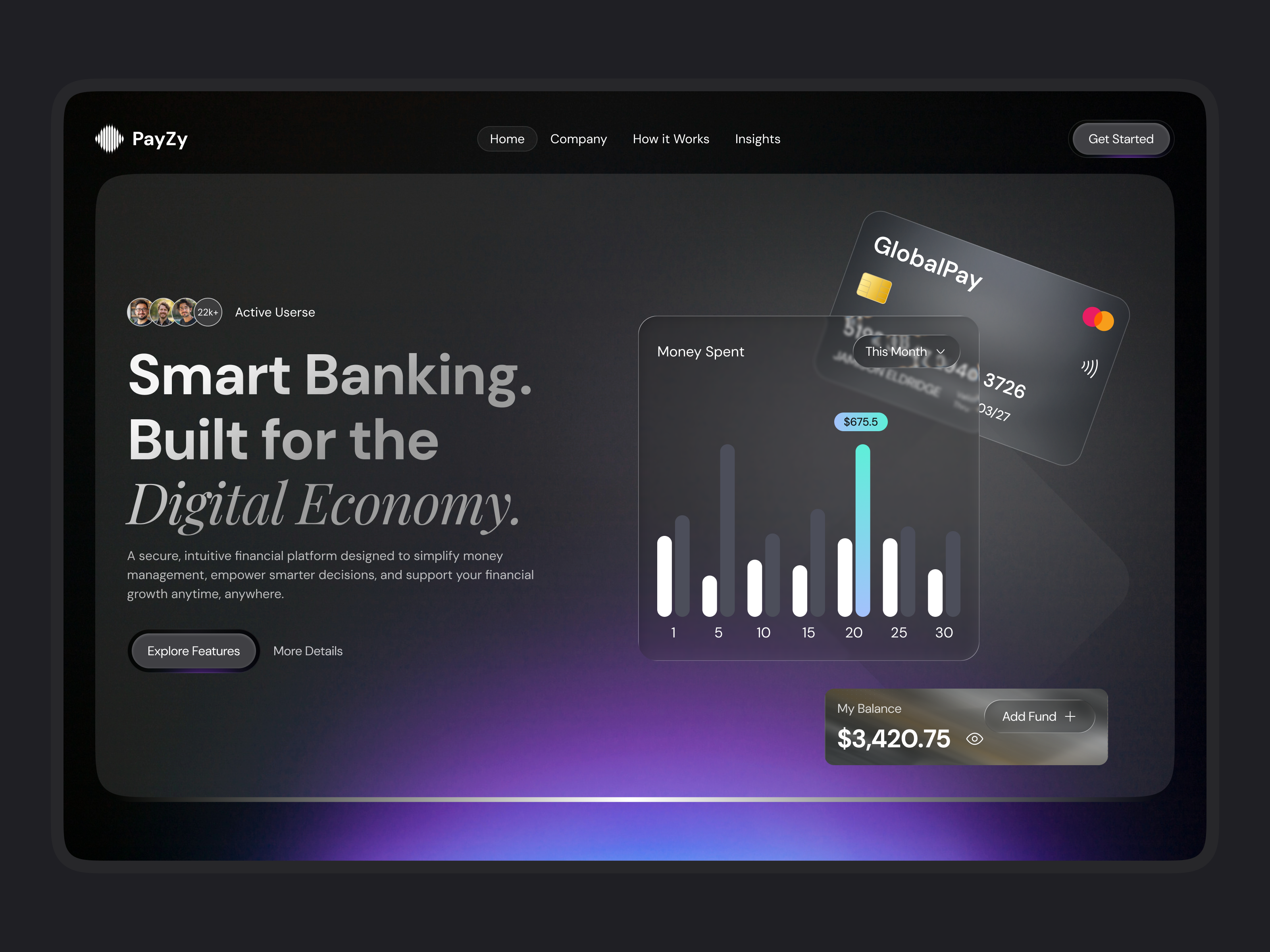 Smart Banking & Fintech SaaS Website UI Design interface product service startup ui ux web
