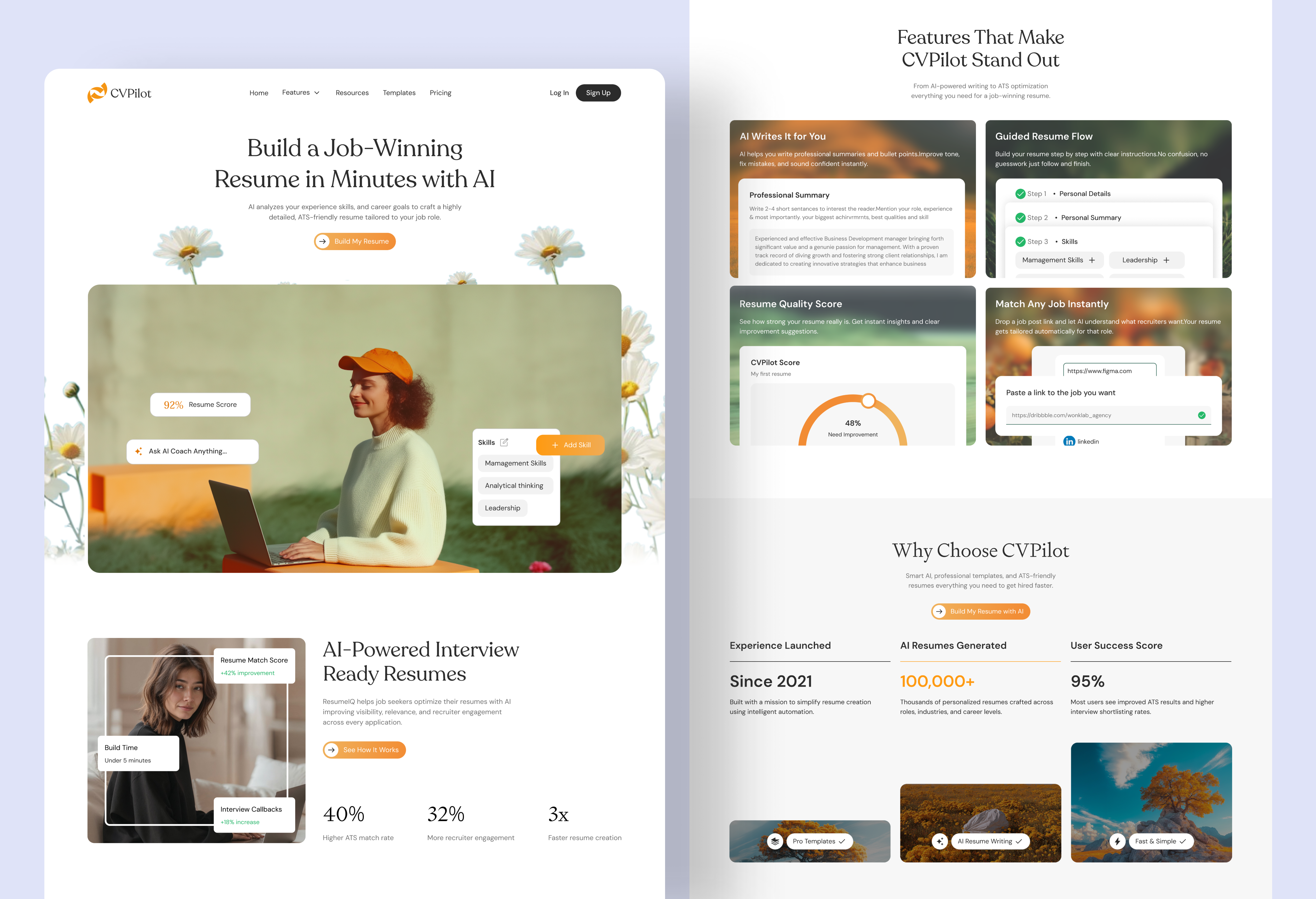 Example of AI SaaS Resume Builder Website Design
