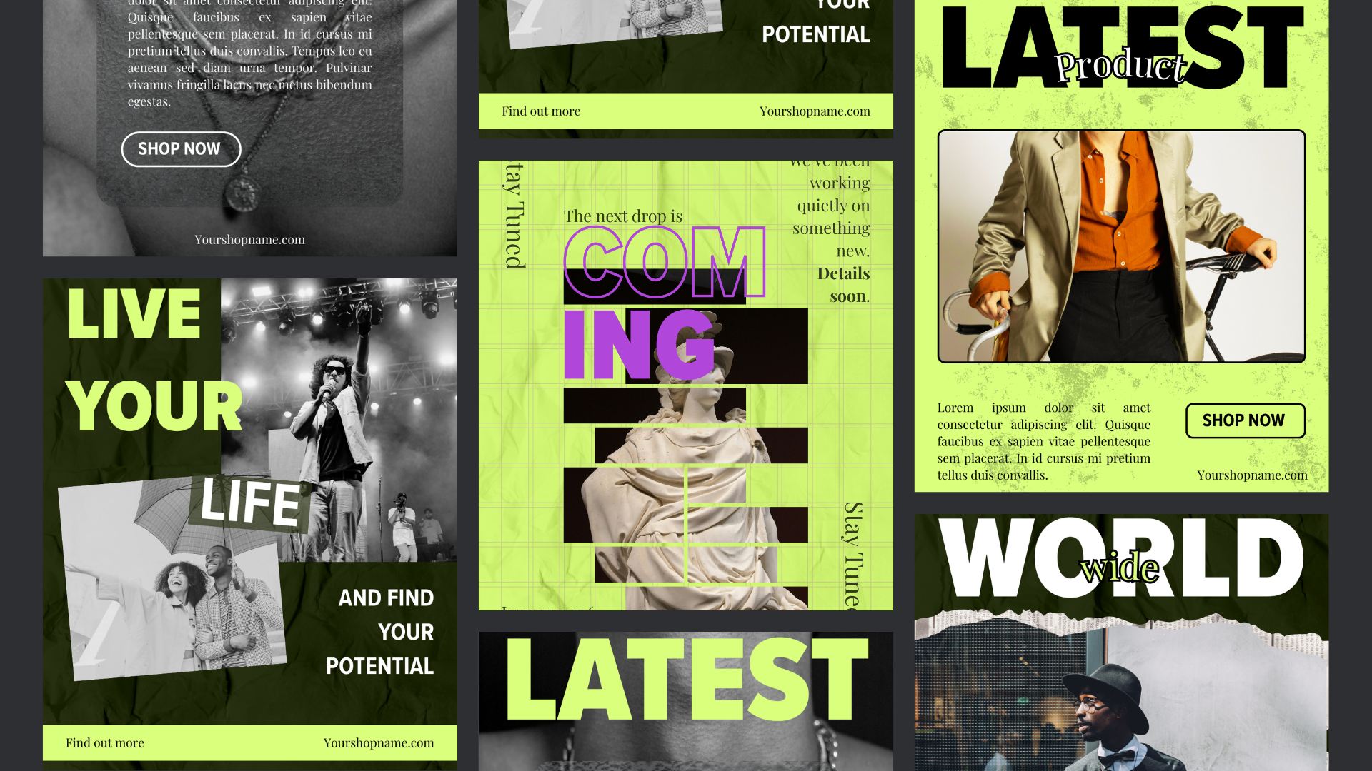 Instagram Post and Story Canva Templates | Lime Green and Purple ads ads design advertisement brand design branding brutalism canva canva template customizable design figma graphic design instagram instagram post instagram story poster posts social media social media ads social media post