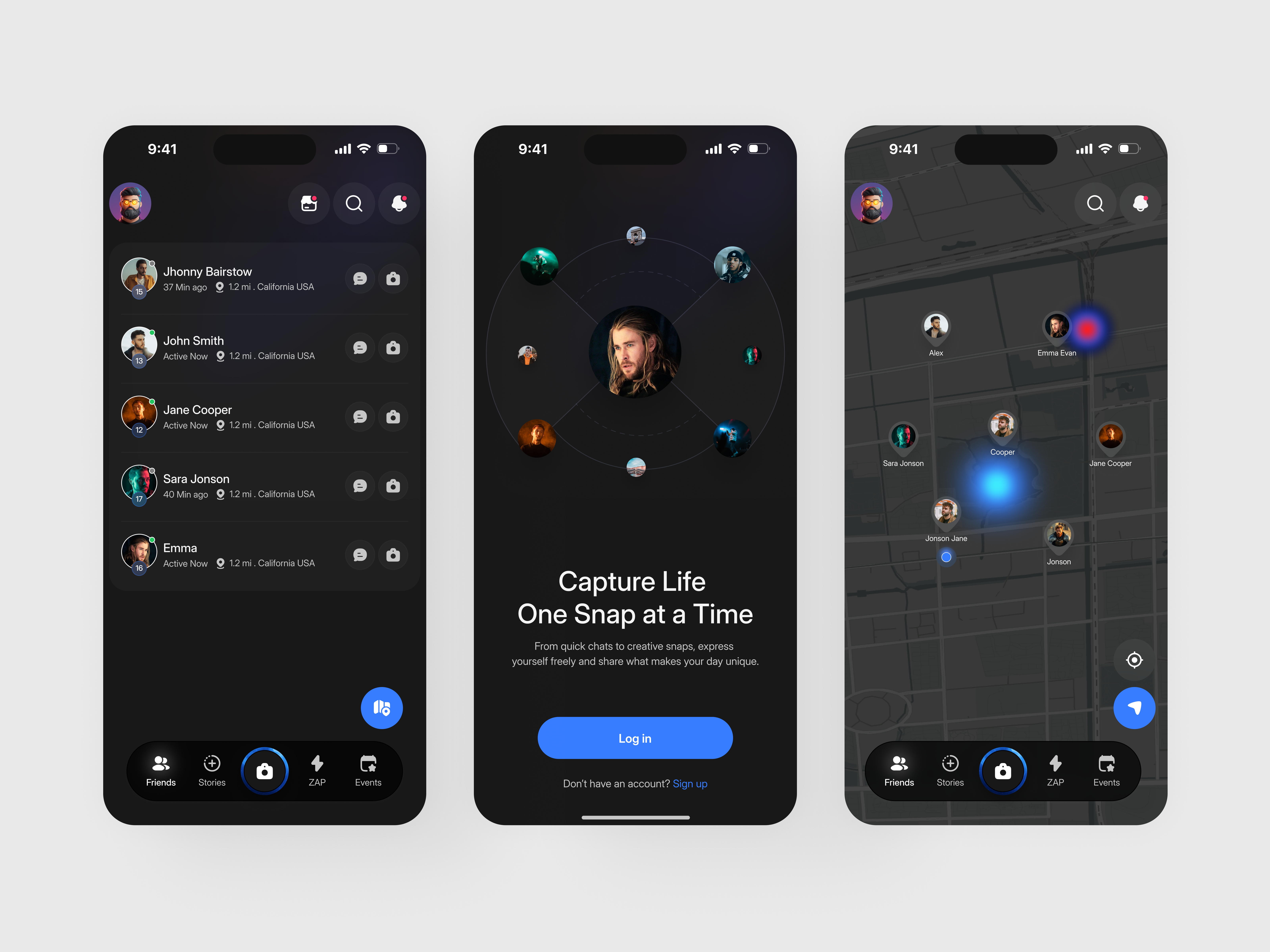 Social Discovery App UI app app design app interface design chat application ui ux dark mode mobile app design ios social app ui mobile mobile app design mobile social app design product design real time chat ui social discovery app ui social network app ui ux design