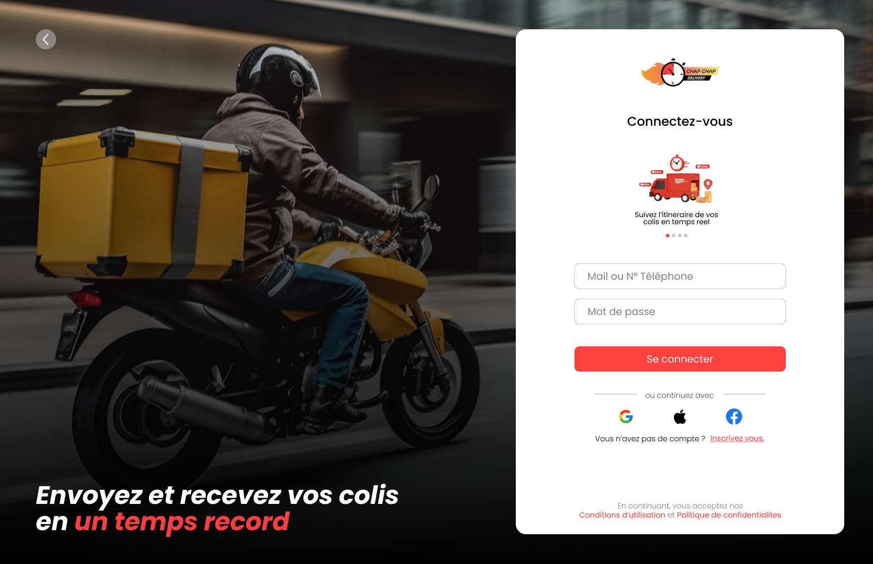 Chap Chap Delivery - login page and web app graphic design ui