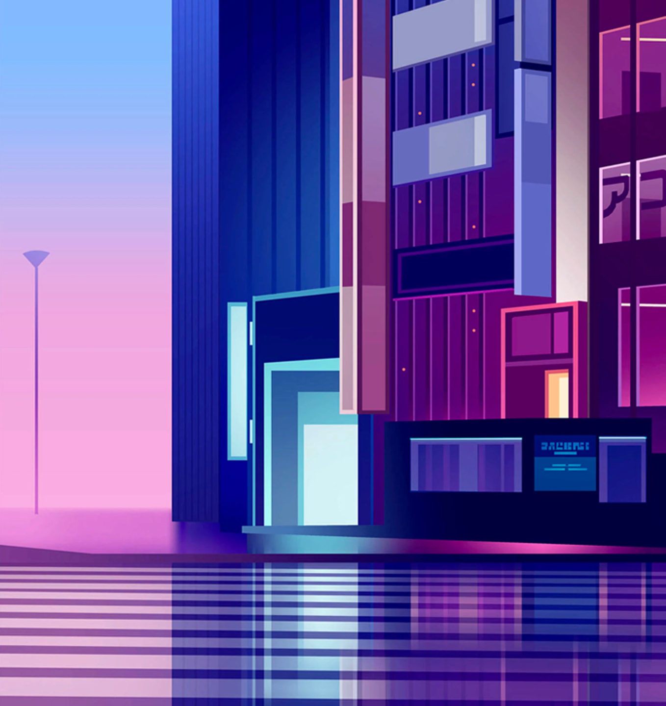 Walk in tokyo architecture architectureillustration beautiful calm city gradient gradientcity illustration landscape lifestyle light neon neoncity peace rain skyscraper tokyo travel vectorcity walk4k