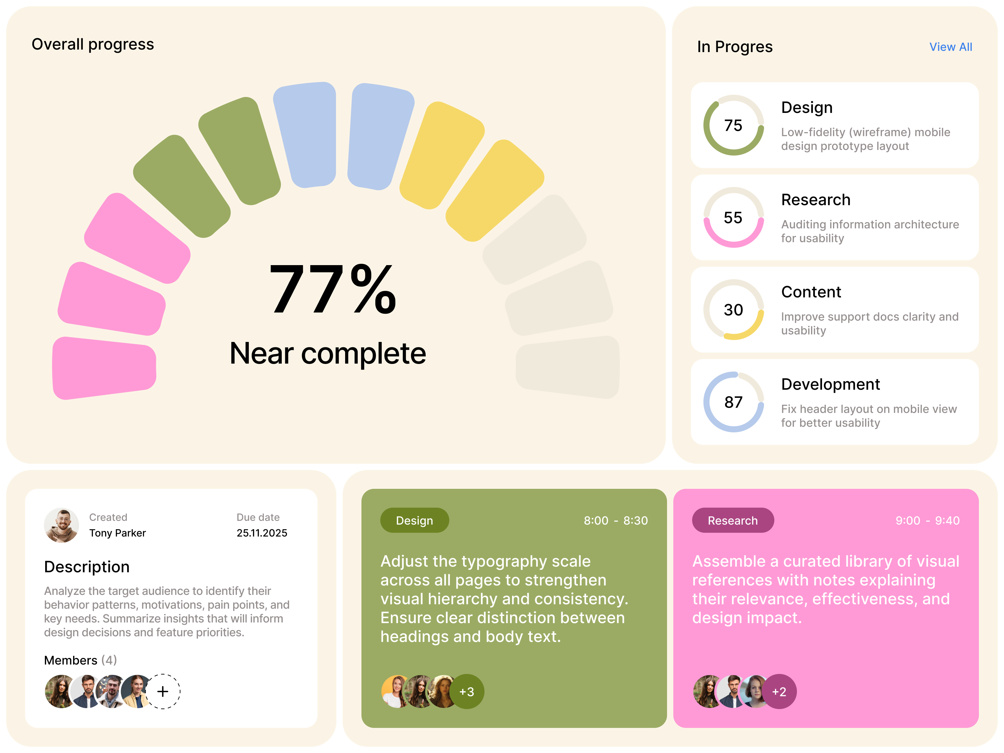 Example of Task Management Dashboard UI