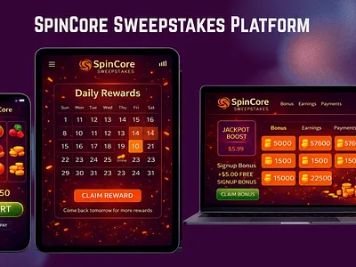 SpinCore Sweepstakes Platform 3d casino gamedevelopment graphic design motion graphics onlinegaming ui