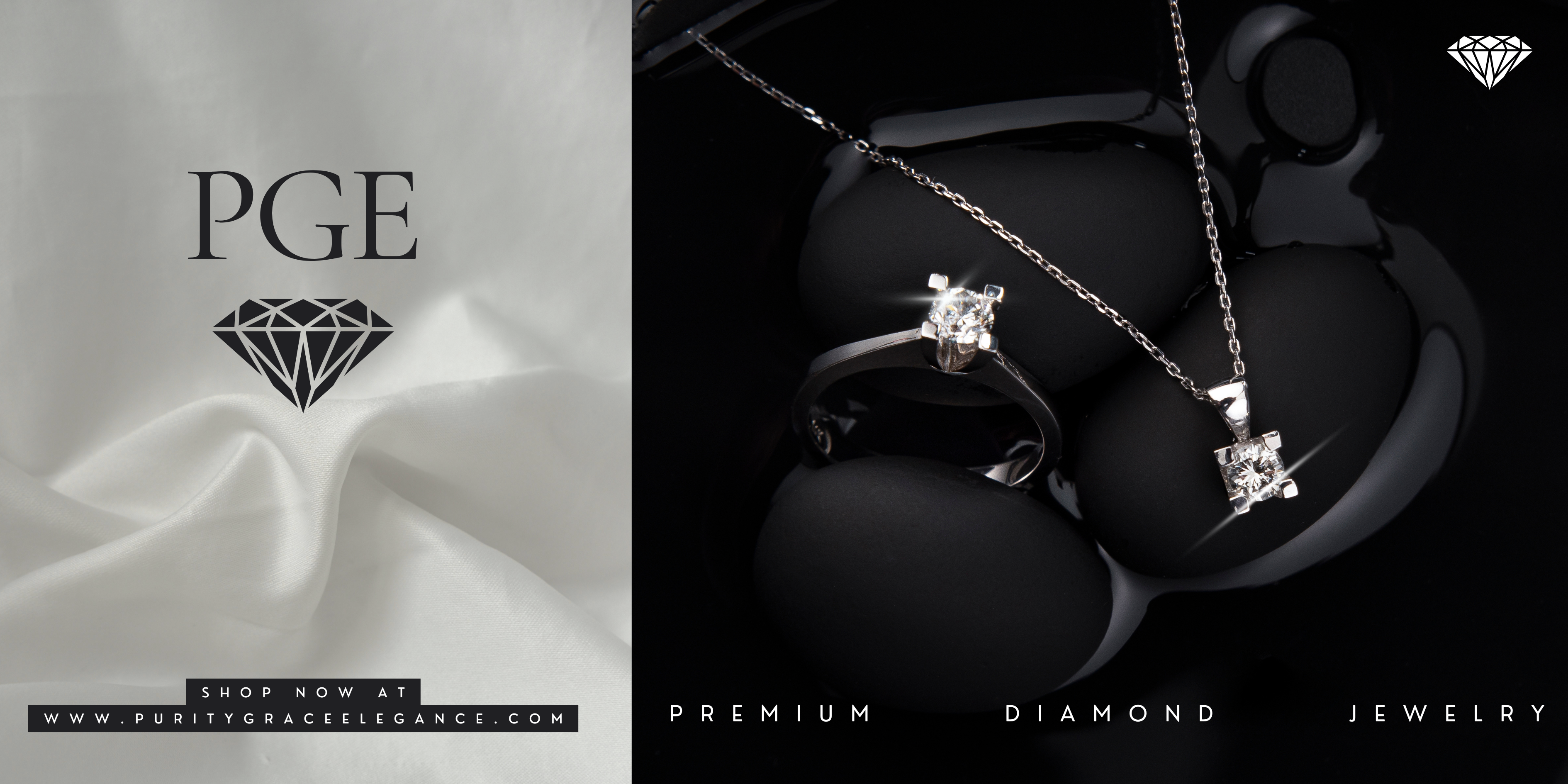 PGE Diamonds Banner 3 banner banner design branding branding identity branding kit design diamond diamond jewelry diamond web banner graphic design illustration web banner