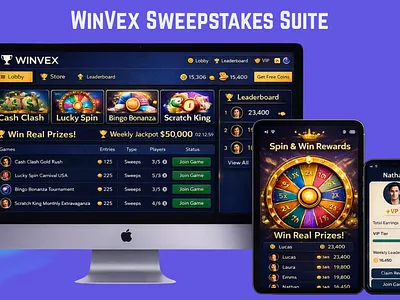 WinVex Sweepstakes Suite 3d casino gamedevelopment graphic design motion graphics onlinegaming ui