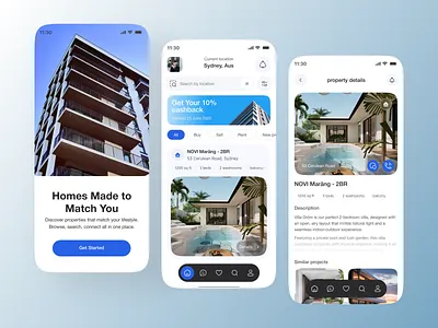 Real Estate Mobile App – Smart Property Finder UI Design app design clean eal estate mobile app filter home screen housing marketplace ios mobile mobile app onboarding product design property app property finder app real estate agency real estate app real estate design real estate investment uiux user interface