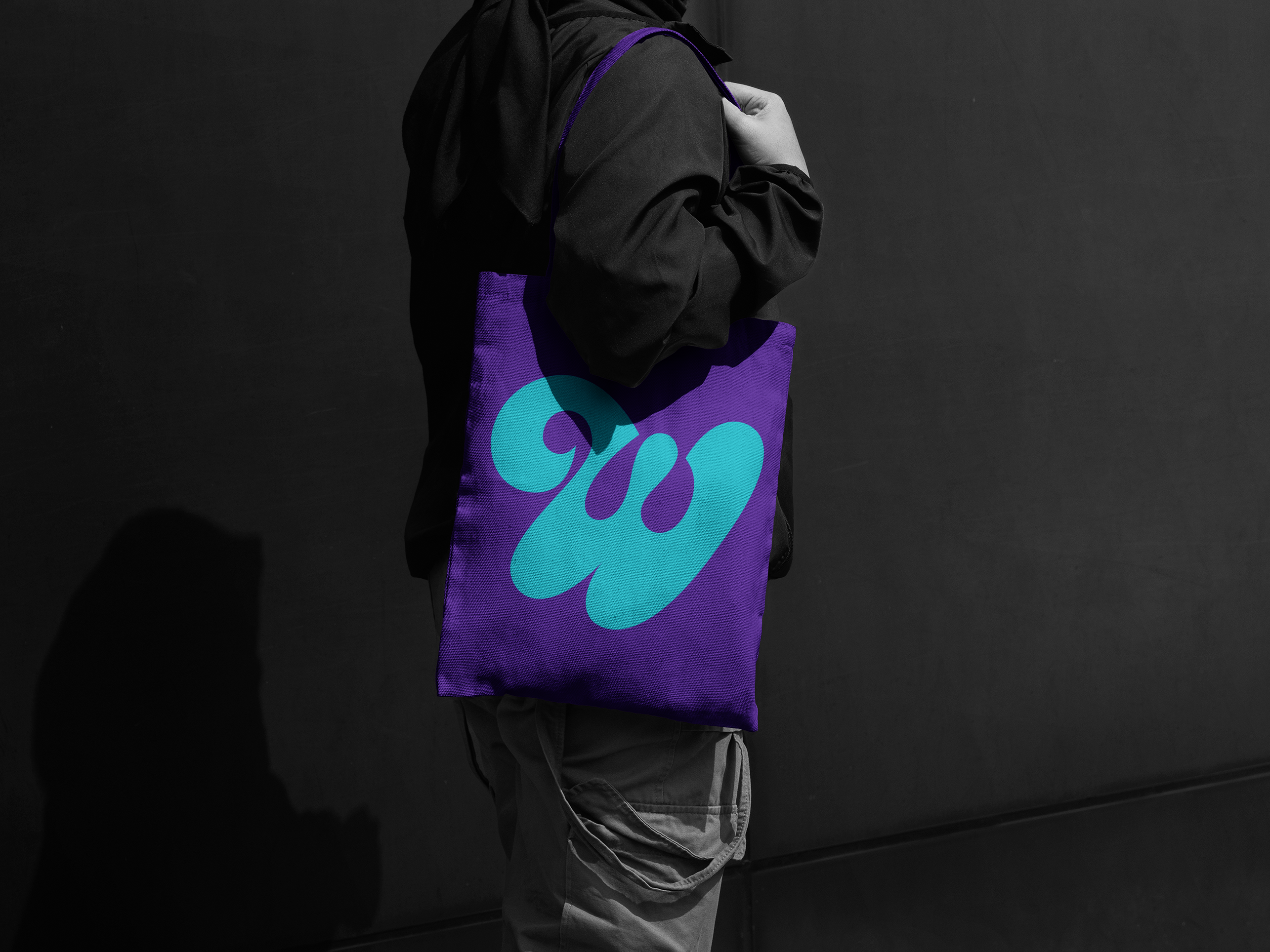 Custom W branding custom dark design graffiti graphic design handwritten letter logo logo design minimal purple simple street style tote bag typeface urban