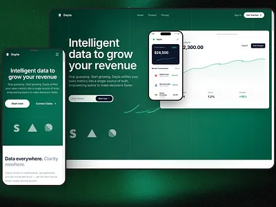 SaaS Analytics Four-Page Template agency analytics animation branding clean futuristic green light saas technology white