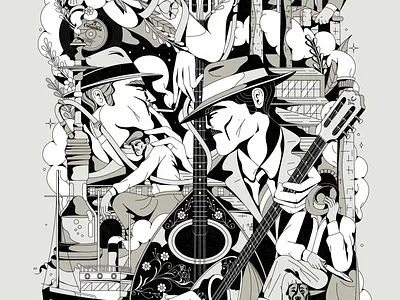 REBETIKO athens bouzouki characterdesign design factory folclore folkmusic greekmusic illustration industrial instrument music port poster rebetiko rebetis traditionalmusic underground vinyl worlingclass