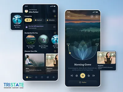 Meditation App UI - Find Your Calm androiddesign appdesign cleanui darkui designinspiration dribbble figmadesign iosdesign meditationapp mindfulness minimaldesign mobileappdesign modernui productdesign uidesign uiux uxdesign visualdesign wellnessapp