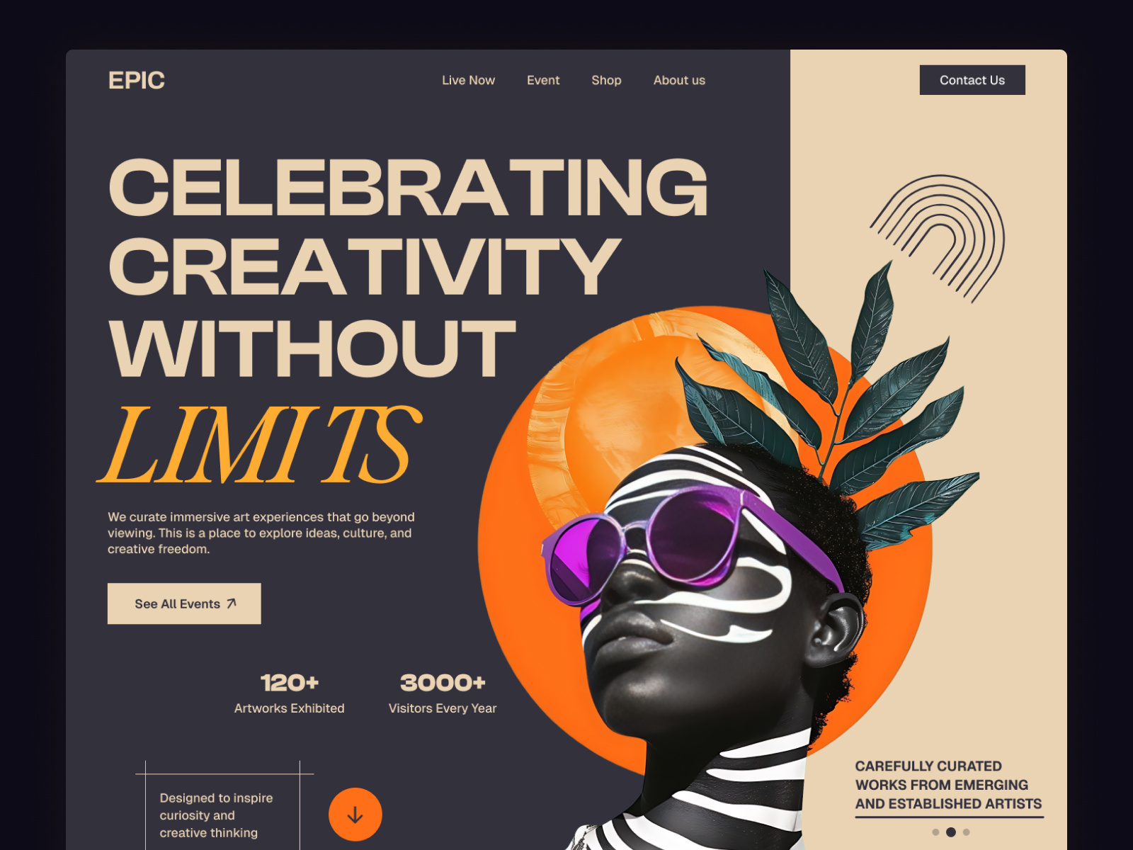 EPIC- One Platform for Art, Events, and Booking Site art platform artwork artwork sell booking creative development ecommerce ecommerce ui event hero section landing page marketplace modern hero section product techwitpro uiux web page webflow wordpress