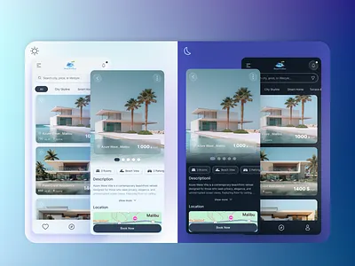 Luxury Beachfront Real Estate App — Light & Dark Mode darkmode figma lightmode luxury mobileapp productdesign property realestate ui ux
