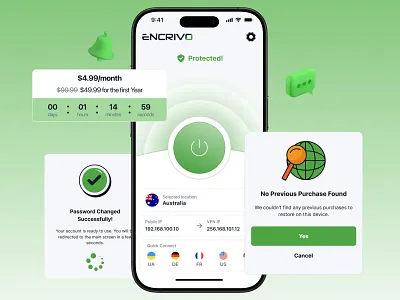 Encrivo VPN - UI/UX Design app branding design graphic design illustration logo typography ui ux vector