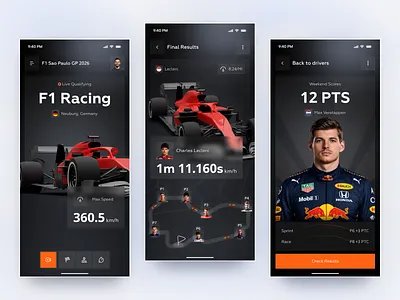 Racing App UI | Live Race Results, Driver Stats & Motorsport App app app design design driver stats f1 f1 app f1 racing app ios live score app mobile mobile app motorsport ui racing racing app sports app ui ui design