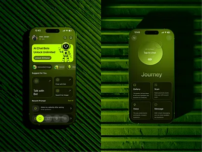 AI Clony – Futuristic Chatbot App UI ai ai app ai assistant app interface chatbot chatbot app dark ui dribbble best shot futuristic ui green ui ios app mobile app mobile ui modern ui product design saas app technology ui design ux design voice assistant