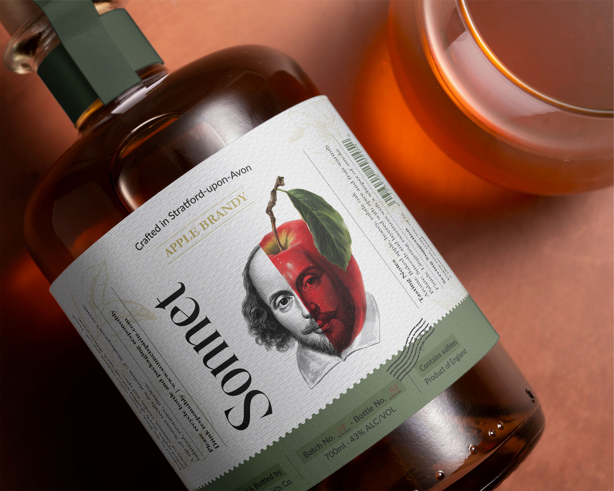 Sonnet | Apple Brandy Packaging & Branding adobe photoshop alcohol packaging beverage label branding concept art graphic design illustration label design packaging design shakespeare vintage design visual design